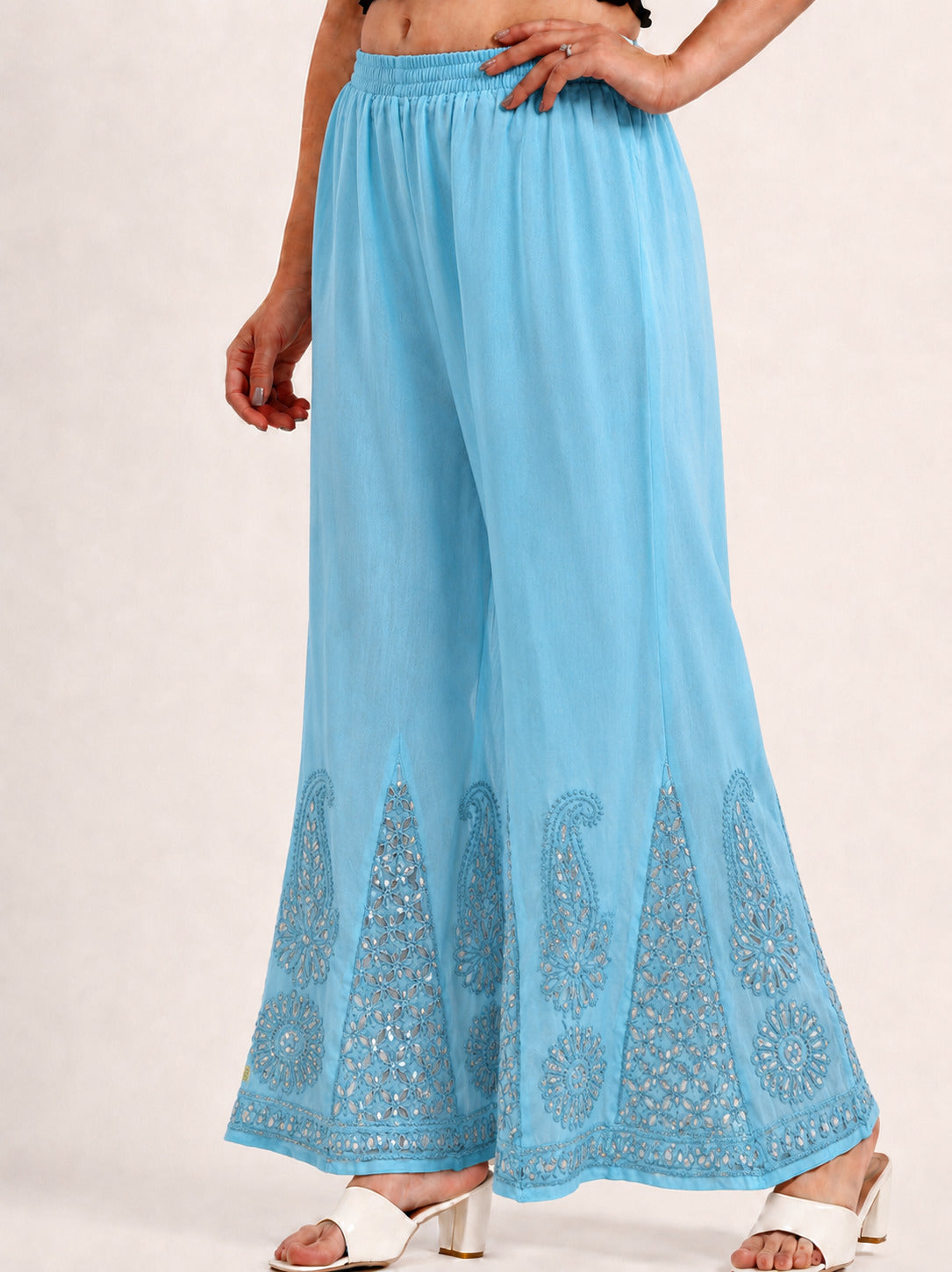 Georgette Chikankari Gota Patti Sharara - Sky Blue
