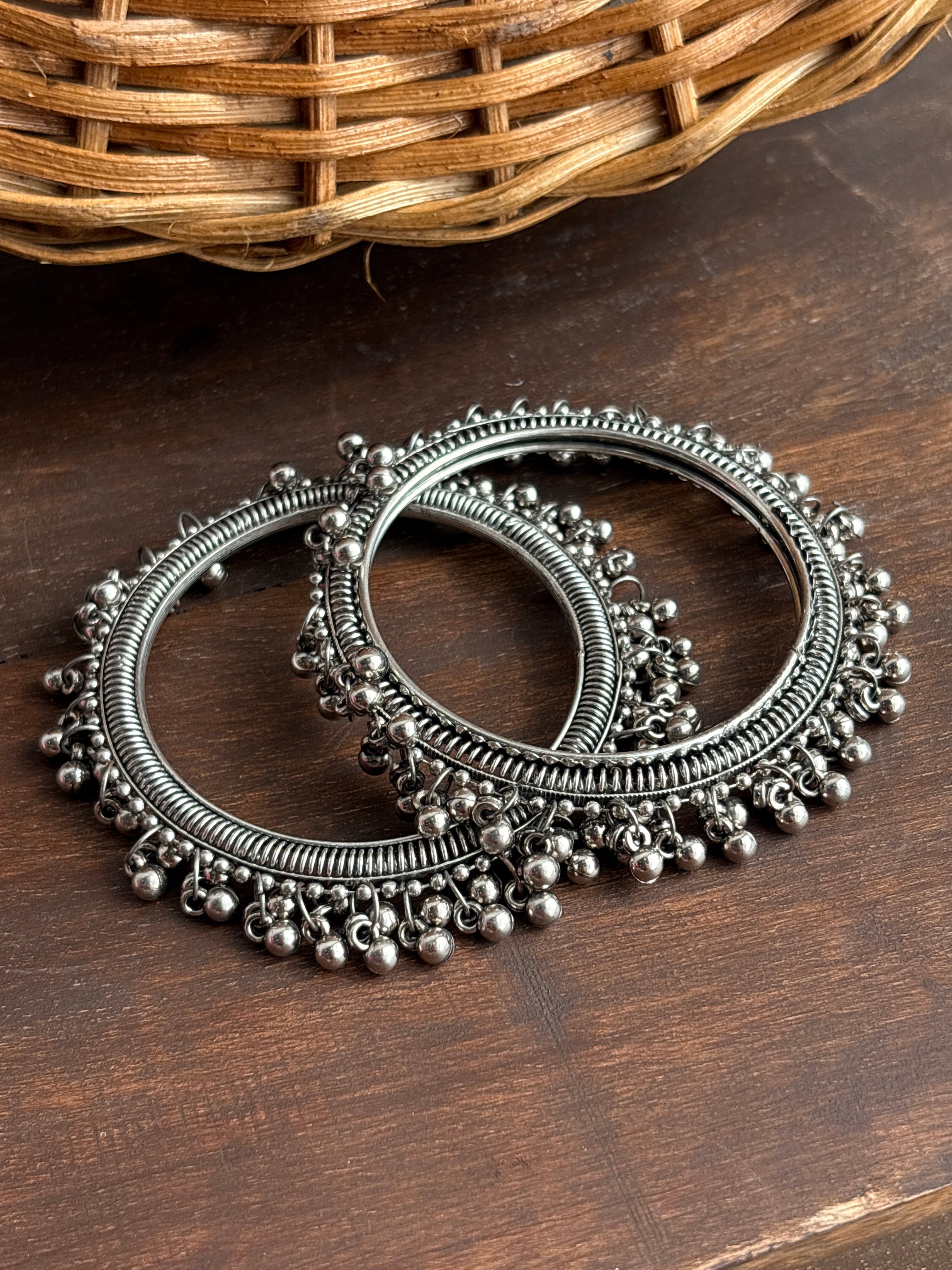 Meher Oxidised Silver-Tone Ghungroo Bangles – Set of 2