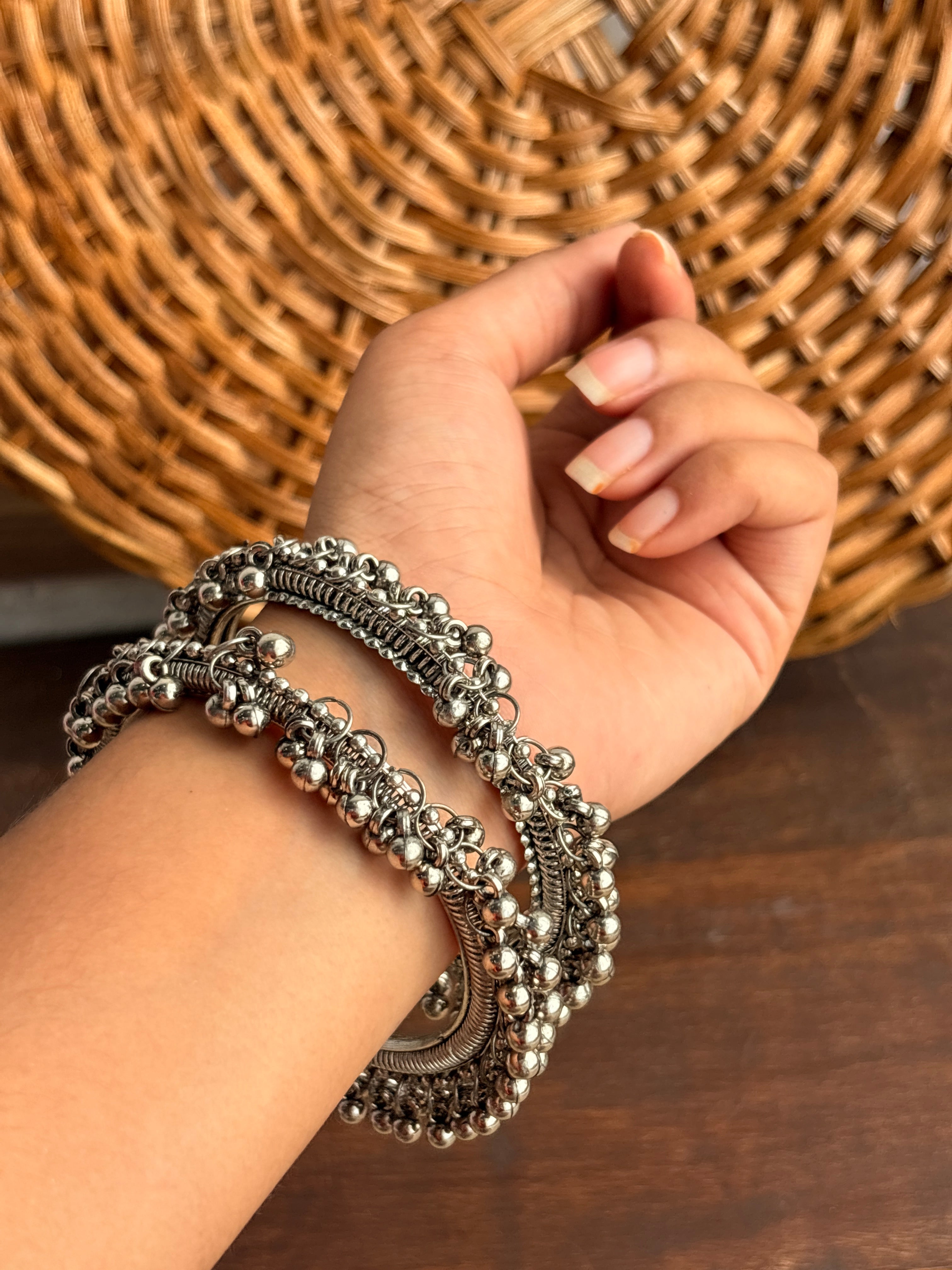 Meher Oxidised Silver-Tone Ghungroo Bangles – Set of 2
