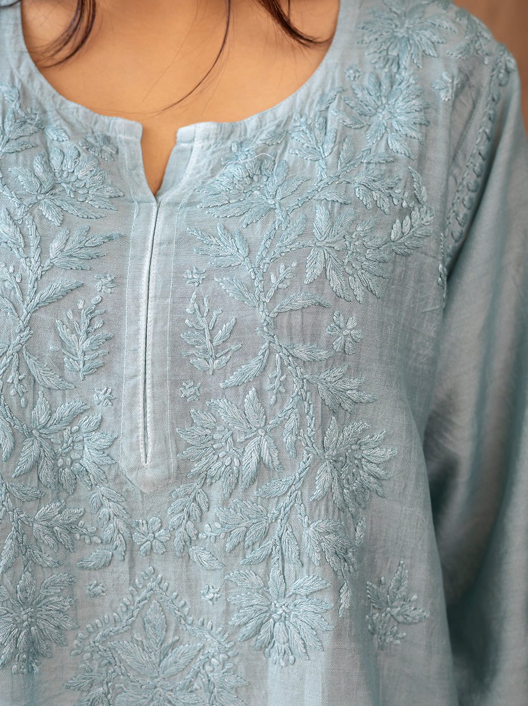 Designer Chanderi kurti farshi salwar set featuring elegant hand chikankari work and a comfortable ethnic drape
