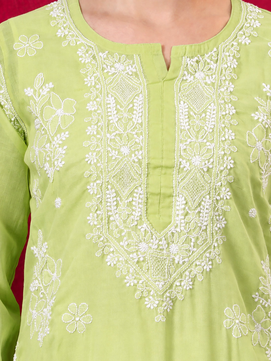 Chhavi Cotton Chikankari Straight Kurti with inner - Green
