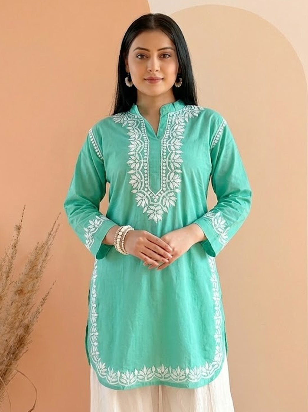 Green Cotton Chikankari Farshi Salwar Set