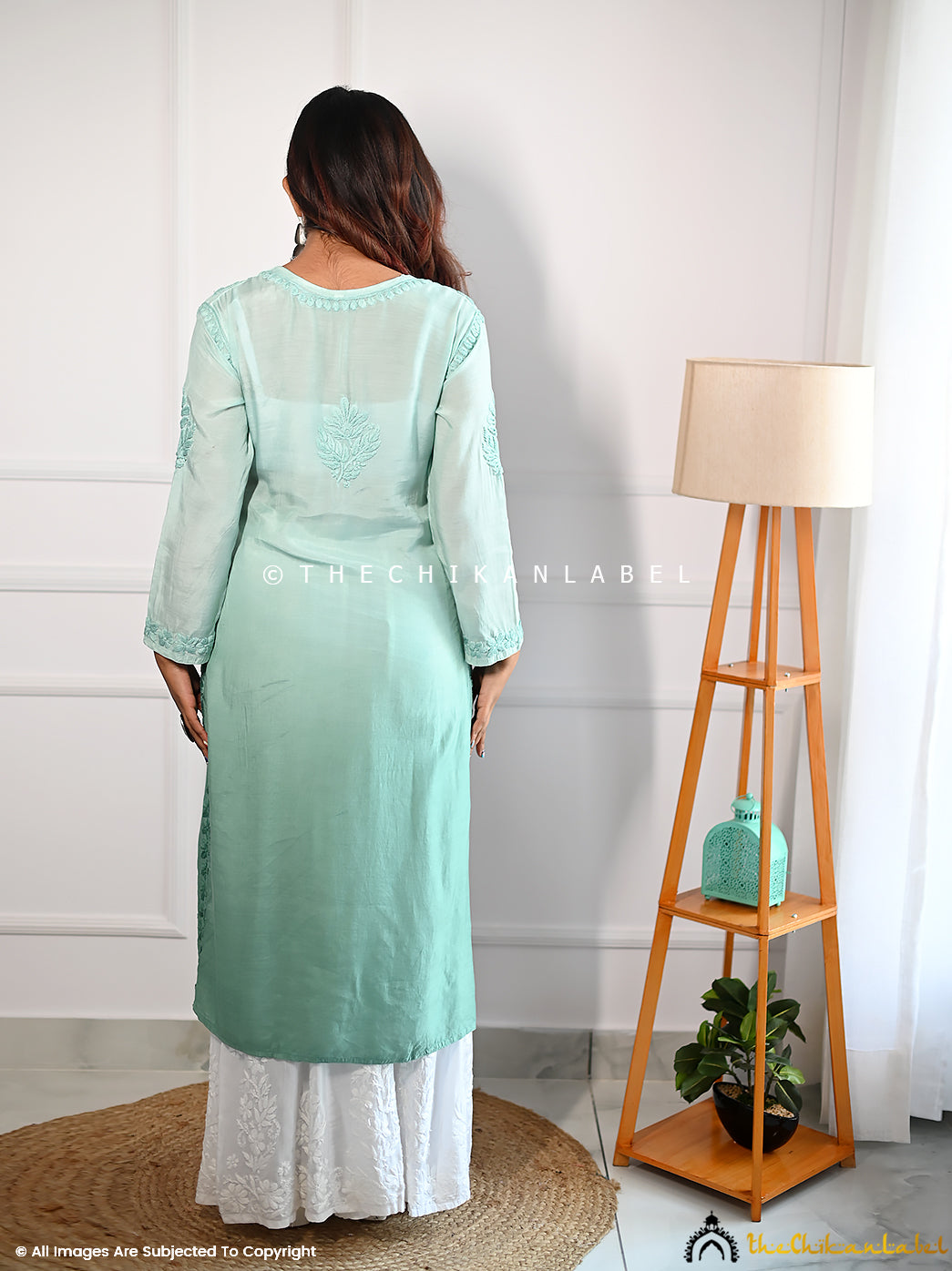 Green Muslin Chikankari Straight Kurti