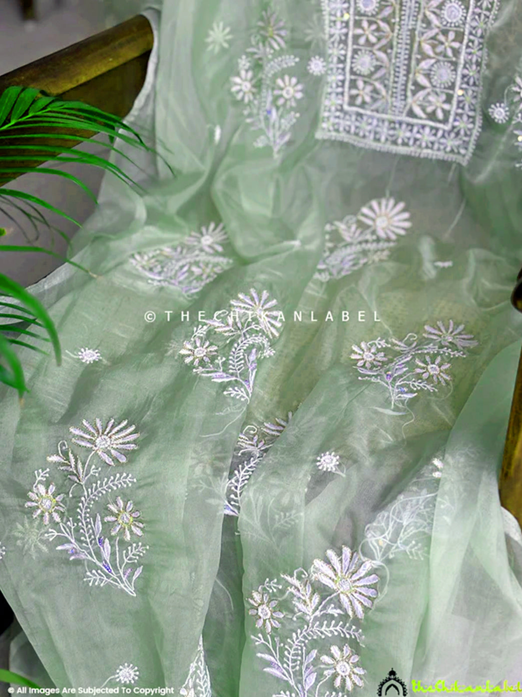 Green Nazrana Un-Stitched Semi Organza Chikankari Suit