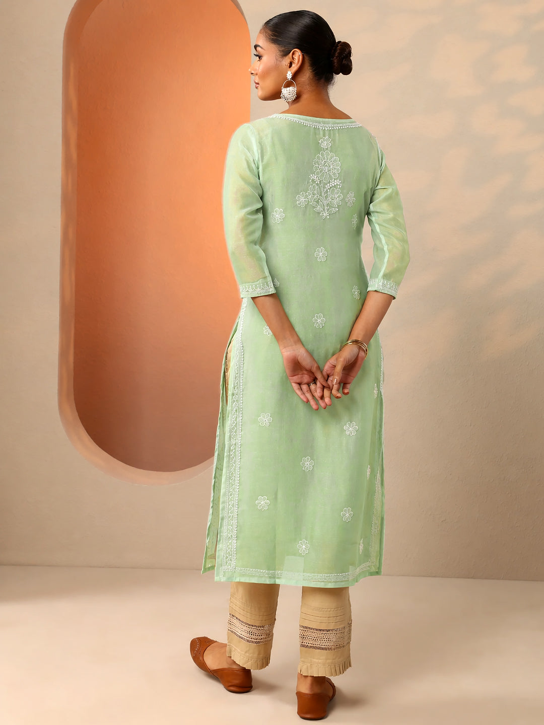Elegant cotton straight kurti showcasing traditional chikankari work ideal for office wear and casual styling