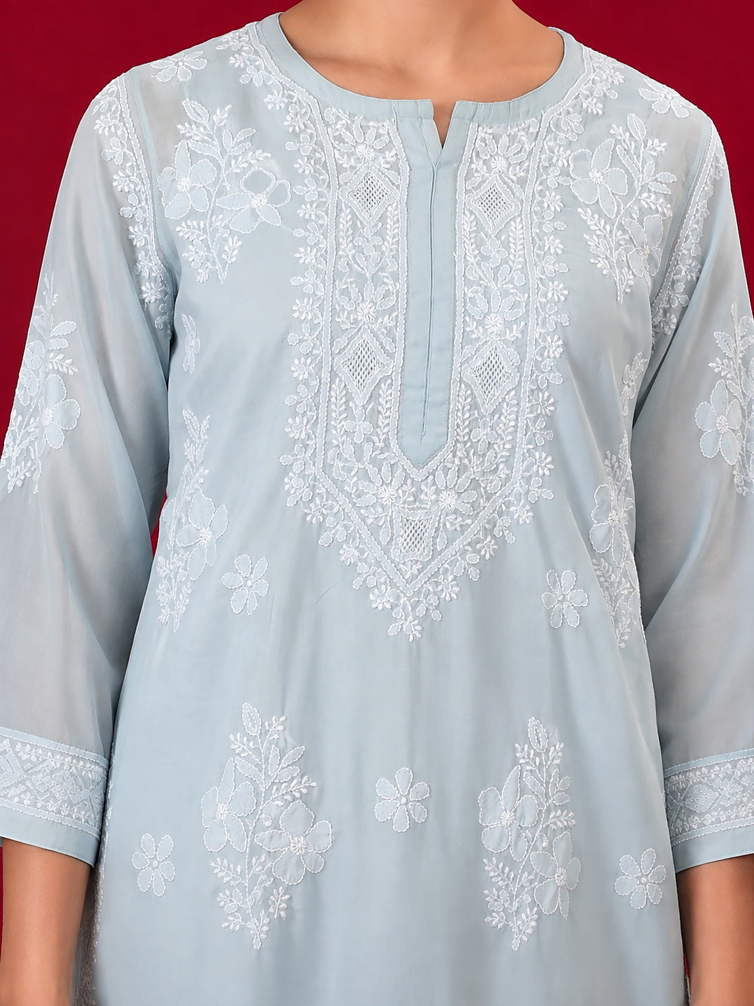 Chhavi Cotton Chikankari Straight Kurti with inner - Grey