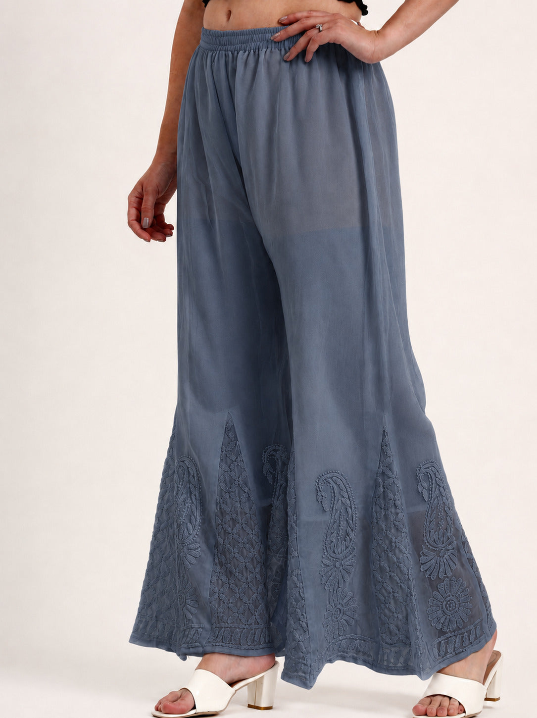 Grey Areeba Georgette Chikankari Sharara