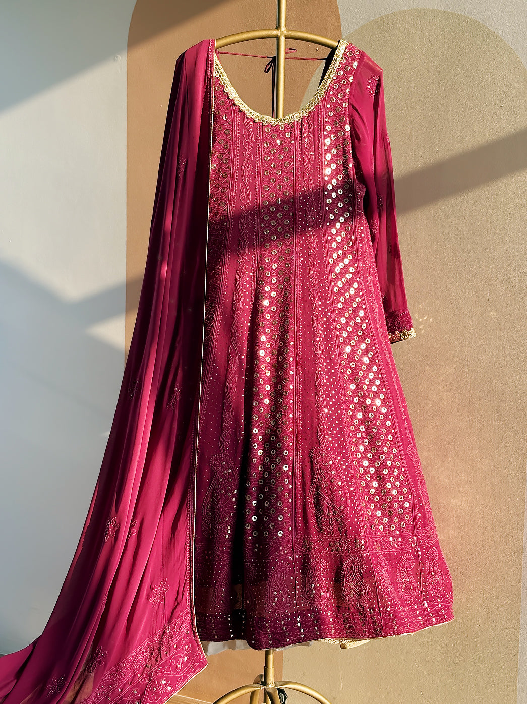 Gulmohar Viscose Chikankari Anarkali - Wine