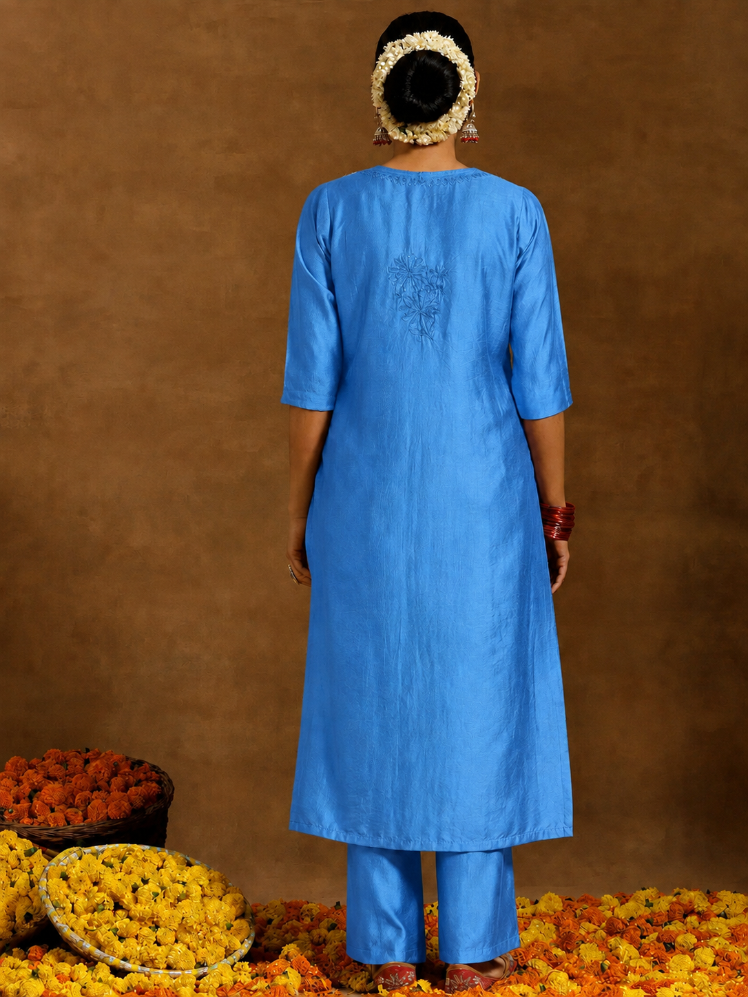 Hanshika embroidered Chanderi straight kurti pant set with dupatta showcasing timeless Indian craftsmanship and a contemporary silhouette for stylish ethnic wardrobes.
