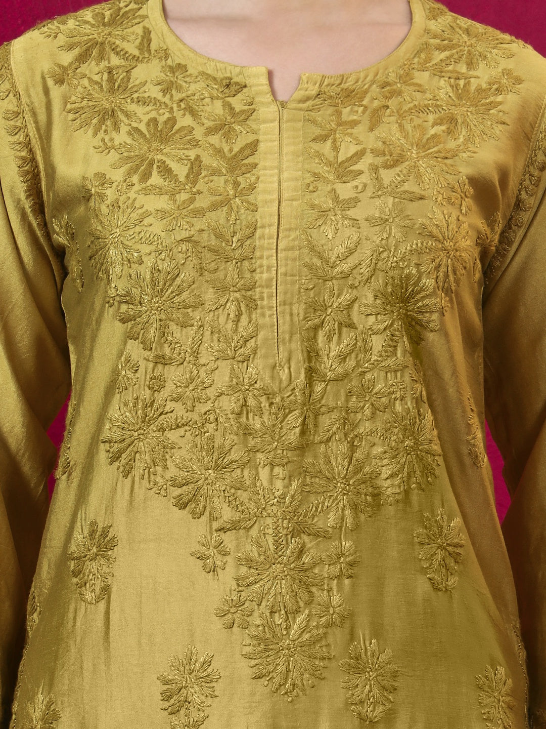 Hanshika Chanderi Chikankari Kurta Set with Dupatta - Mustard Yellow
