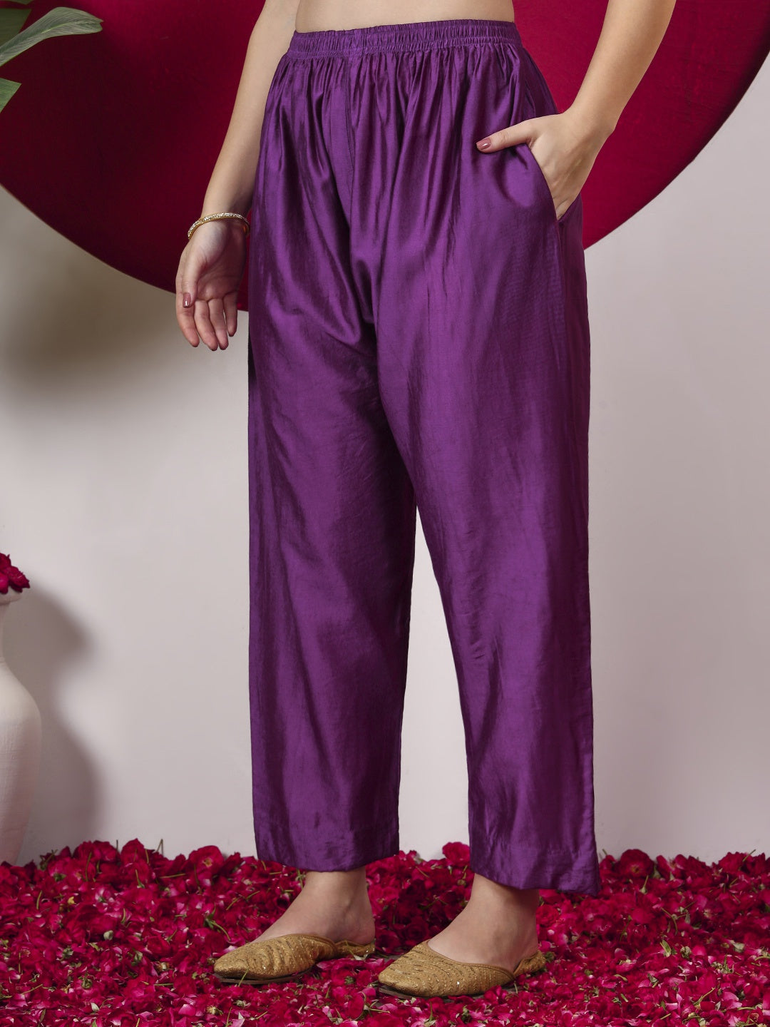 Hanshika Chanderi Chikankari Kurta Set with Dupatta - Purple