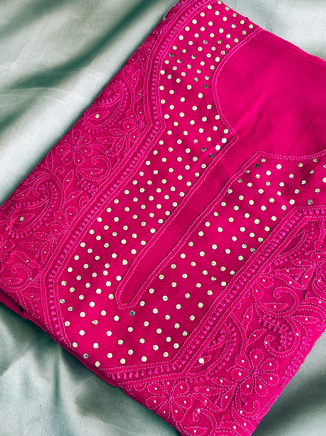 Hot Pink Arz Viscose Chikankari Un-Stitched Kurta