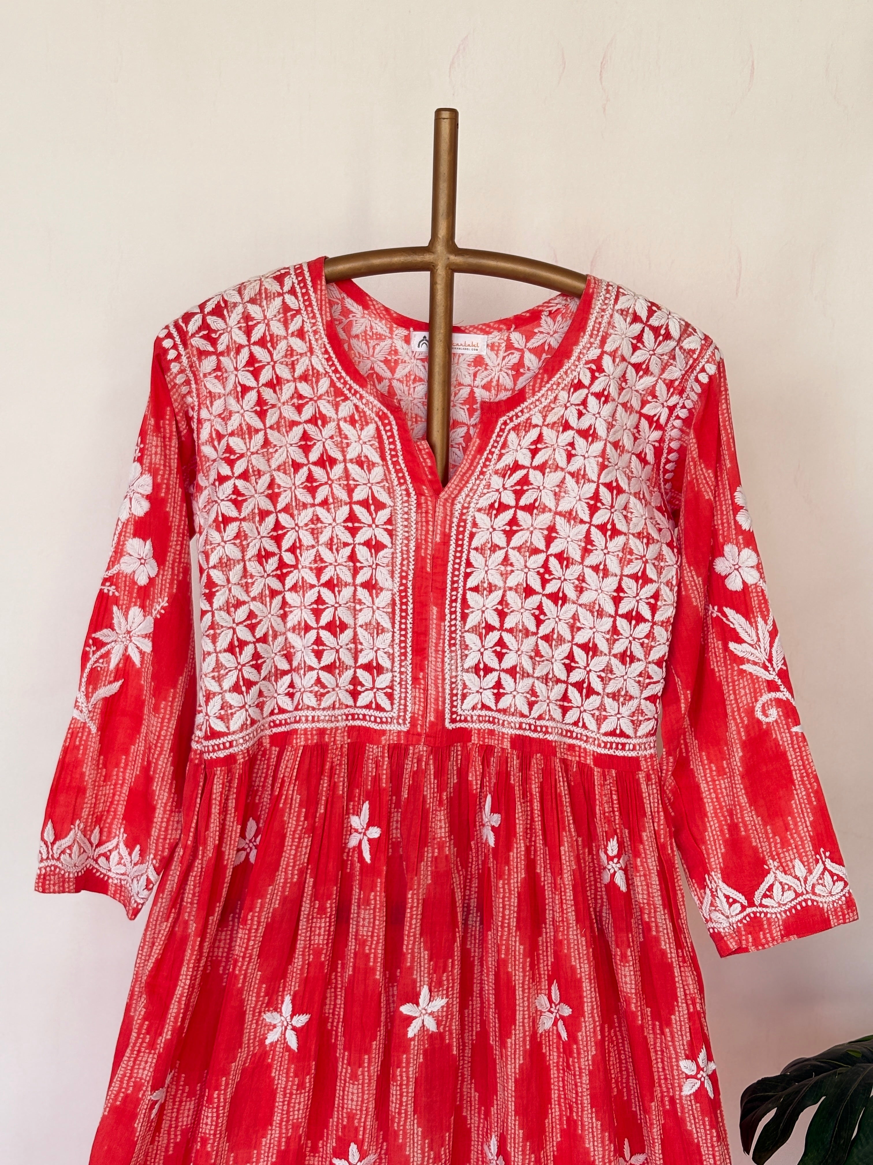 Peach Mulmul Chikankari Anarkali Kurta