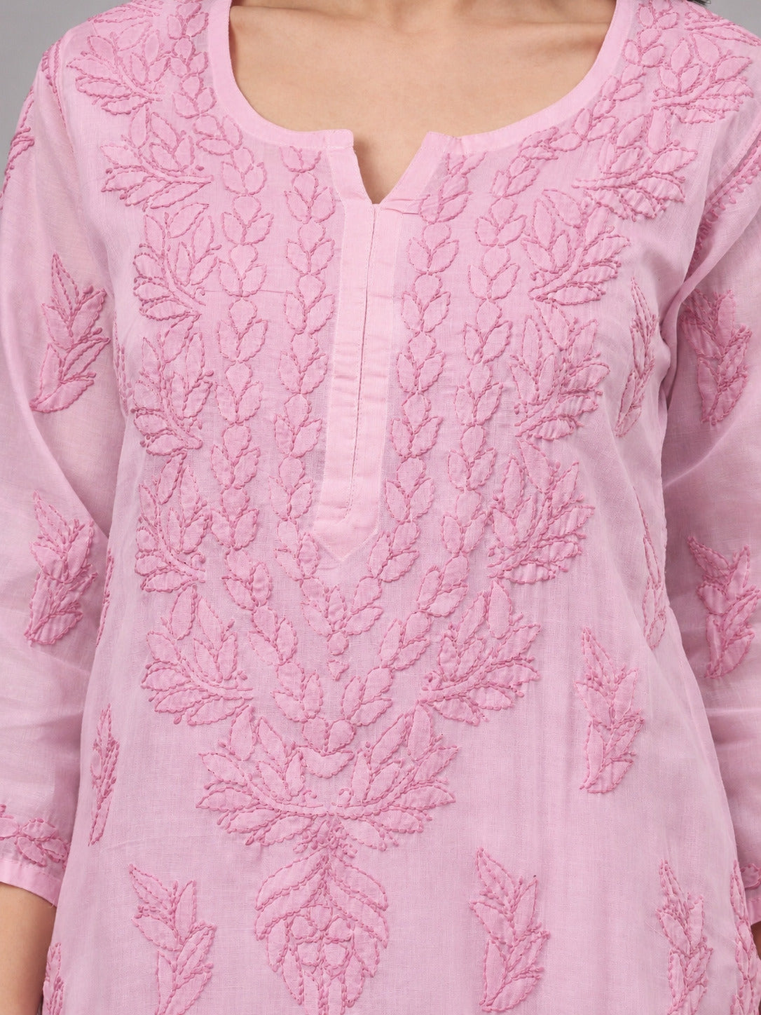 Elegant comfortable regular wear kurti with premium cotton fabric, handcrafted Chikankari embroidery, attached inner, and a straight-cut silhouette for daily fashion.