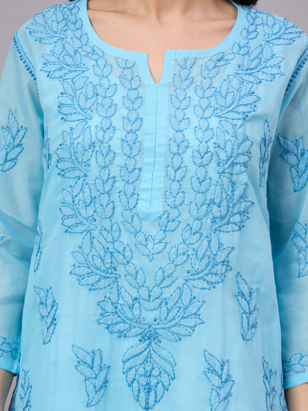 Premium Cotton kurta with inner featuring intricate handcrafted Chikankari embroidery, breathable cotton fabric, and a flattering straight silhouette for everyday elegance.