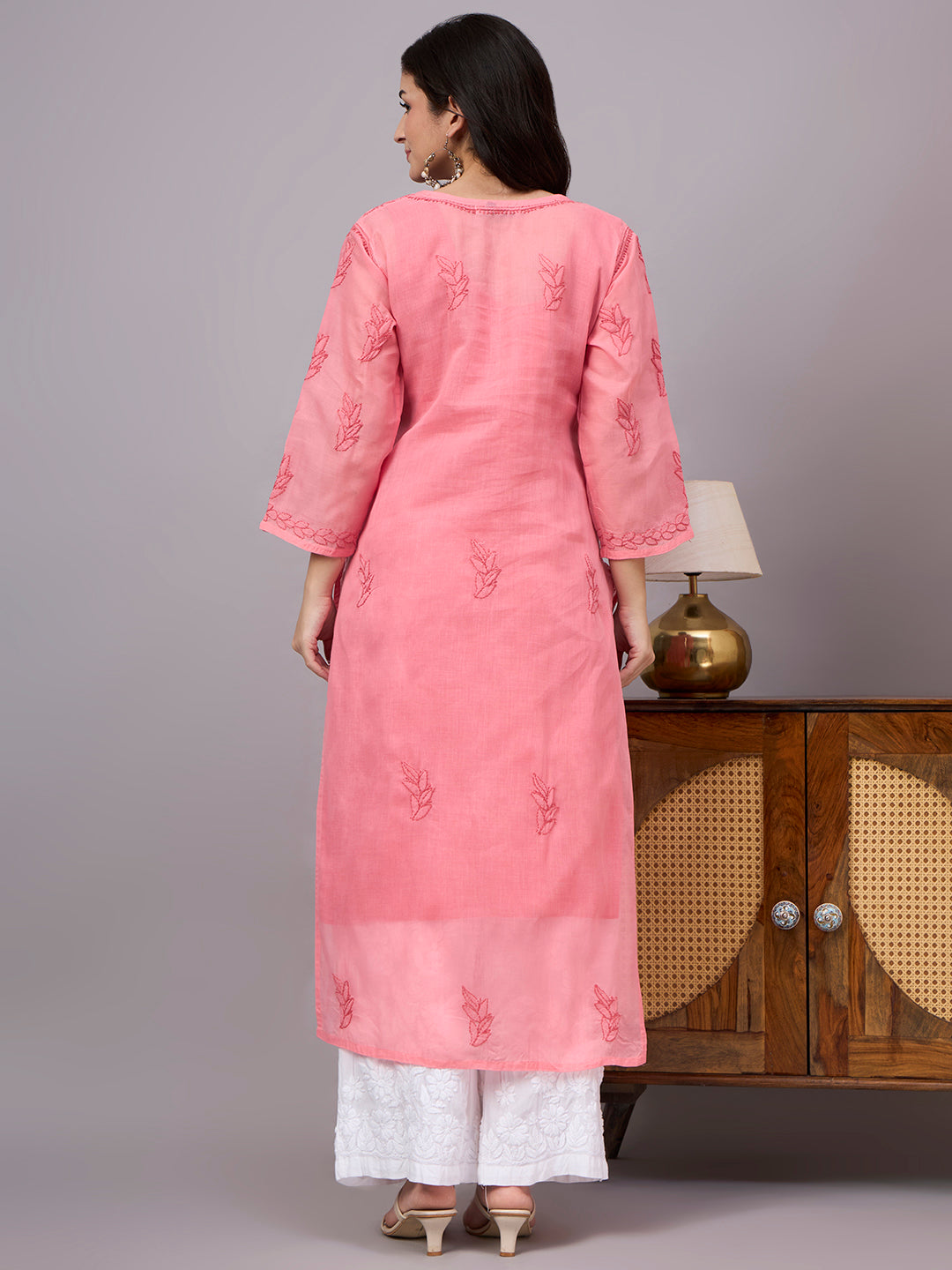 Women's ethnic Cotton kurta with inner featuring authentic Lucknow Chikankari craftsmanship, elegant embroidery, and breathable cotton for effortless everyday style.
