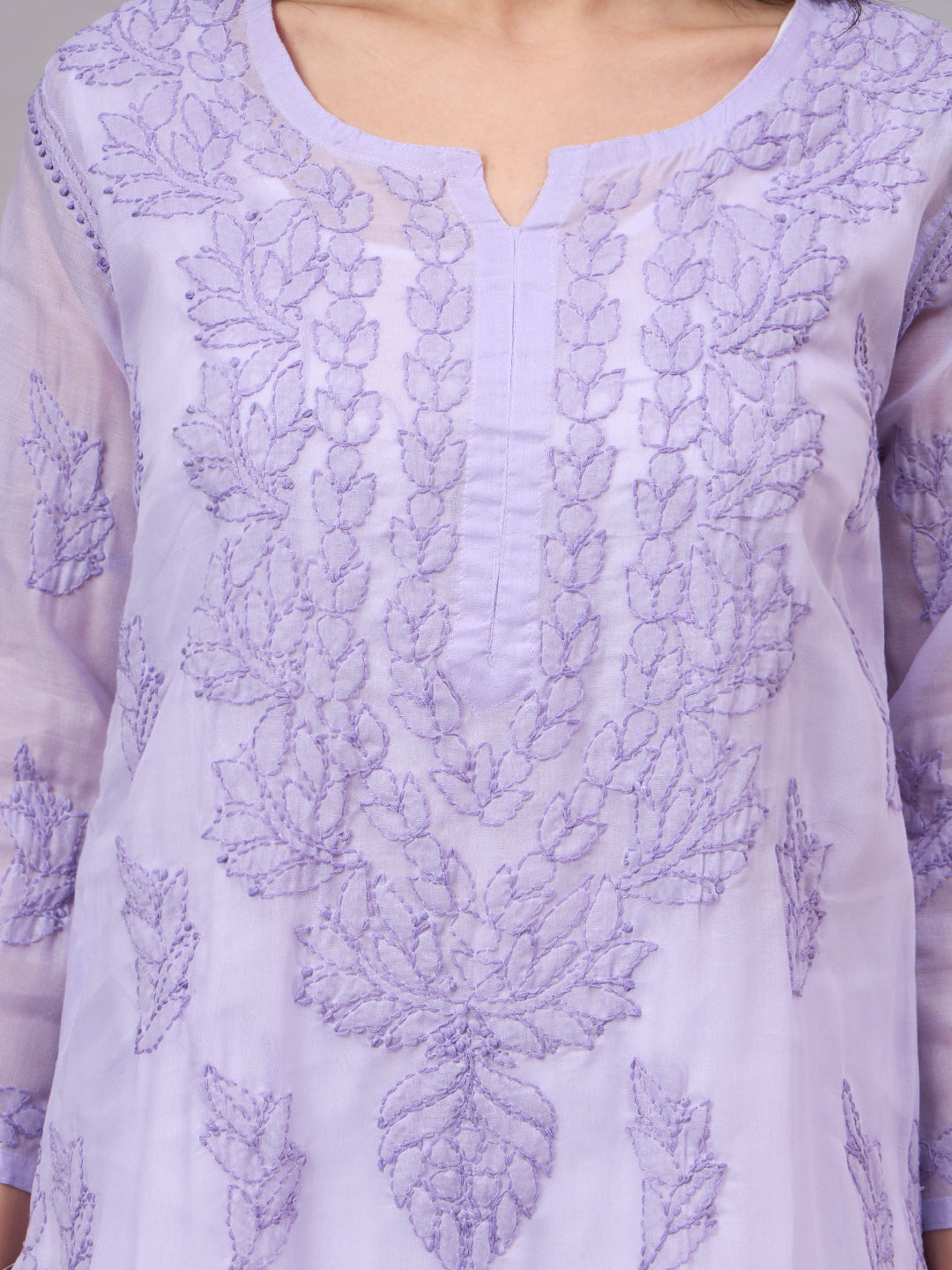 Women's Cotton kurta with inner crafted by skilled artisans using traditional Lucknow Chikankari embroidery, offering breathable comfort and sophisticated ethnic styling.