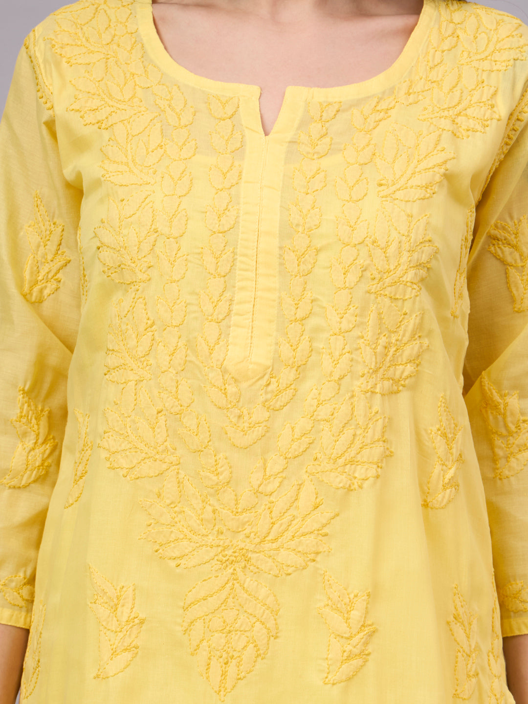 Elegant comfortable regular wear kurti with premium cotton fabric, handcrafted Chikankari embroidery, attached inner, and a straight-cut silhouette for daily fashion.