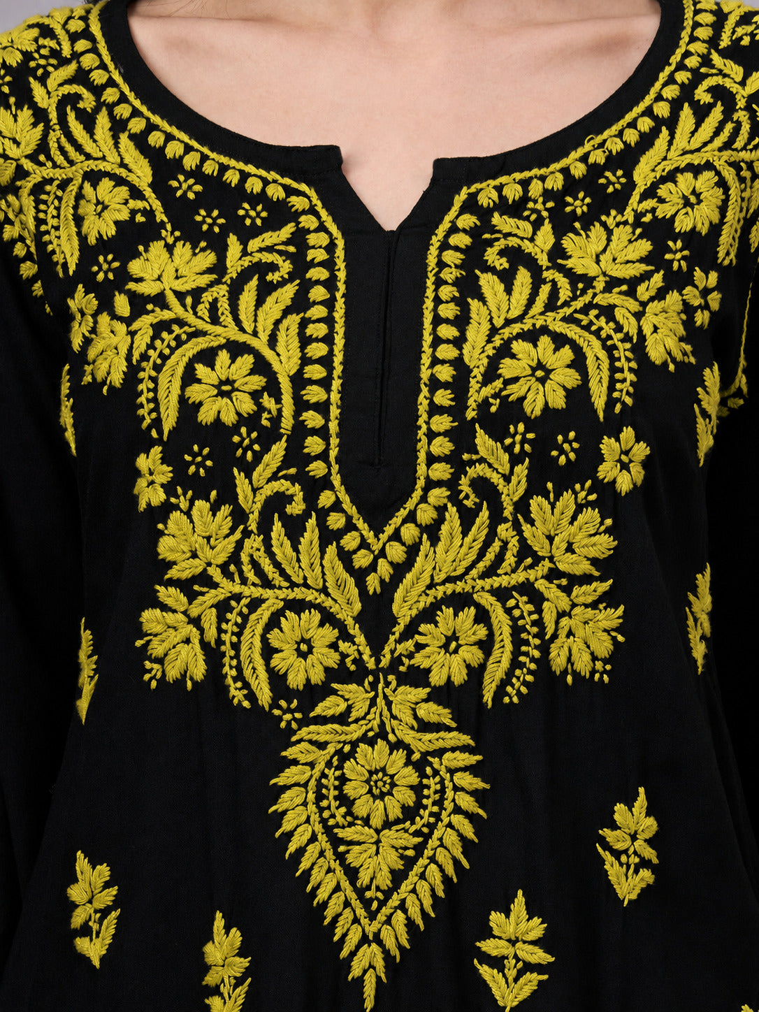 Premium Chikankari kurti crafted from soft rayon fabric with intricate handcrafted embroidery, offering a stylish and comfortable regular wear top for women.
