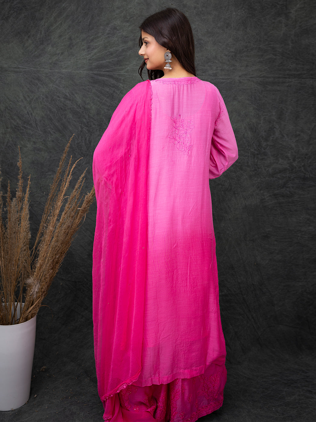 Karima Muslin Chikankari Straight Kurta Set with Dupatta -Pink