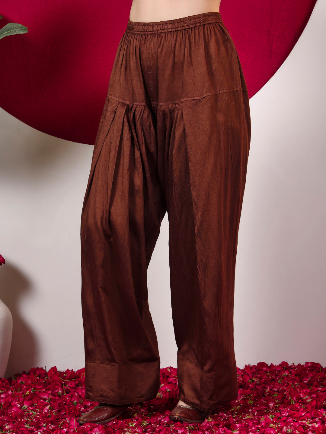 Kashvi Chanderi Chikankari Kurta Farshi Salwar Set with Dupatta - Brown