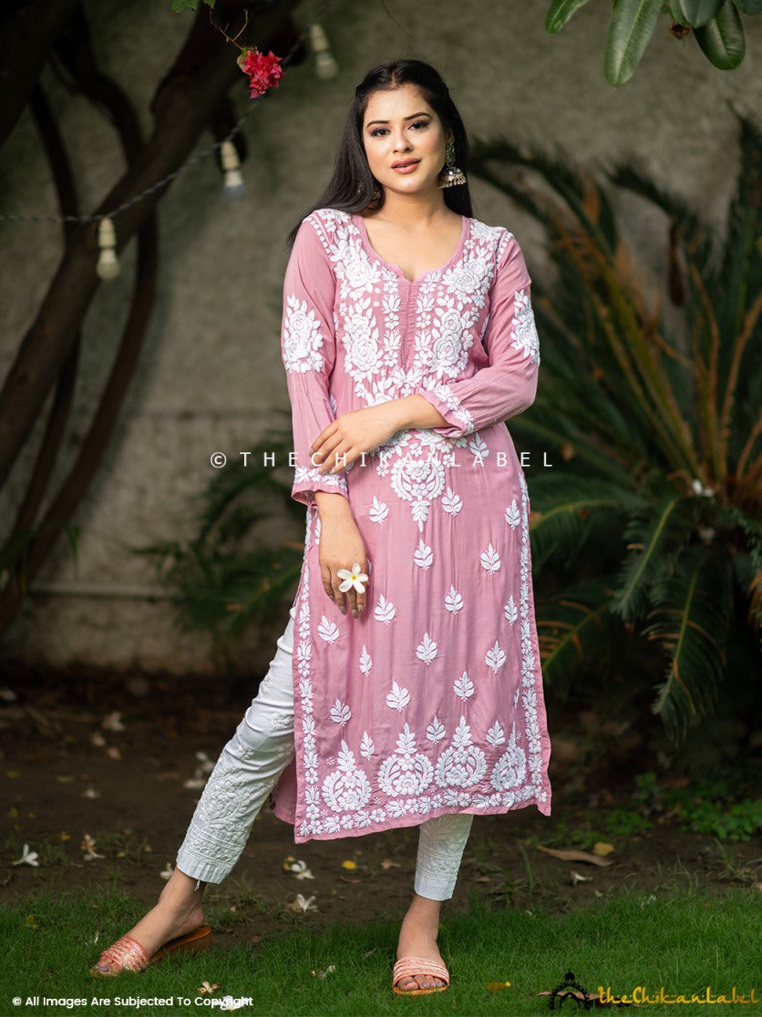 Champagne Safa Muslin Chikankari Straight Kurti