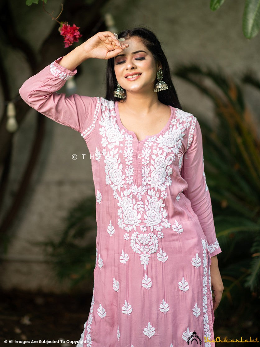 Champagne Safa Muslin Chikankari Straight Kurti