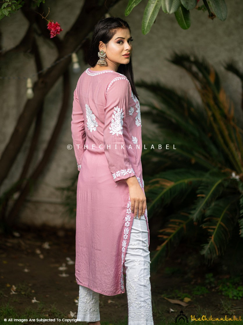 Champagne Safa Muslin Chikankari Straight Kurti