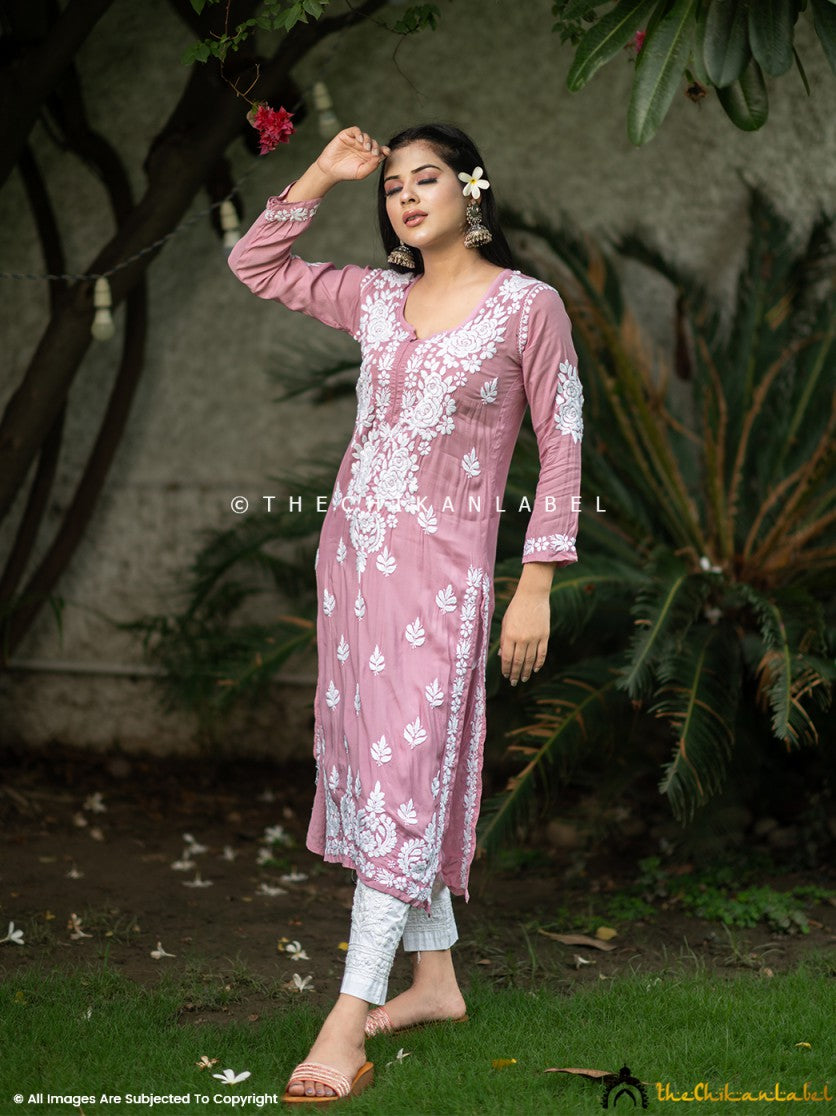Champagne Safa Muslin Chikankari Straight Kurti