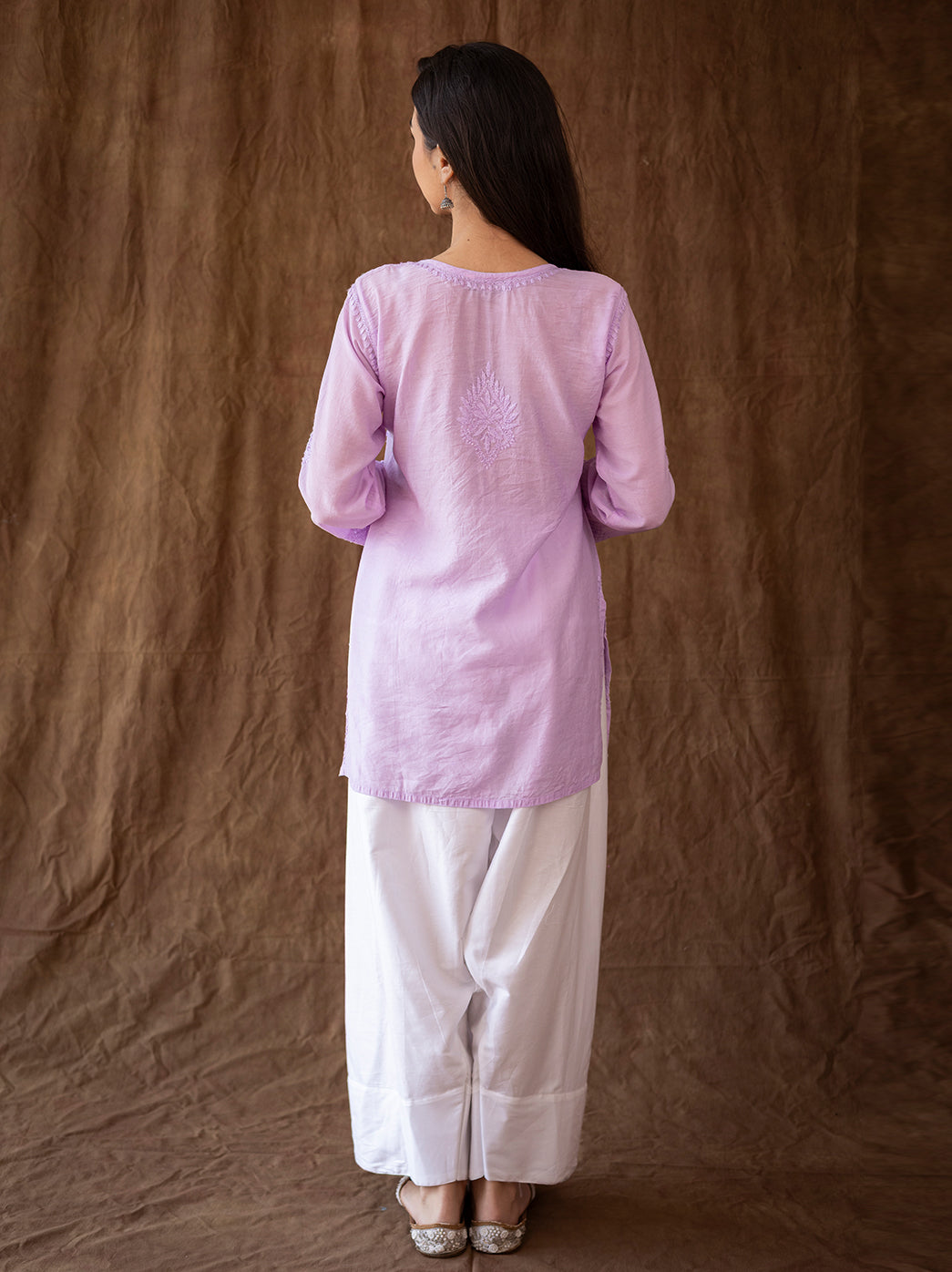 Designer Chanderi kurti farshi salwar set featuring elegant hand chikankari work and a comfortable ethnic drape