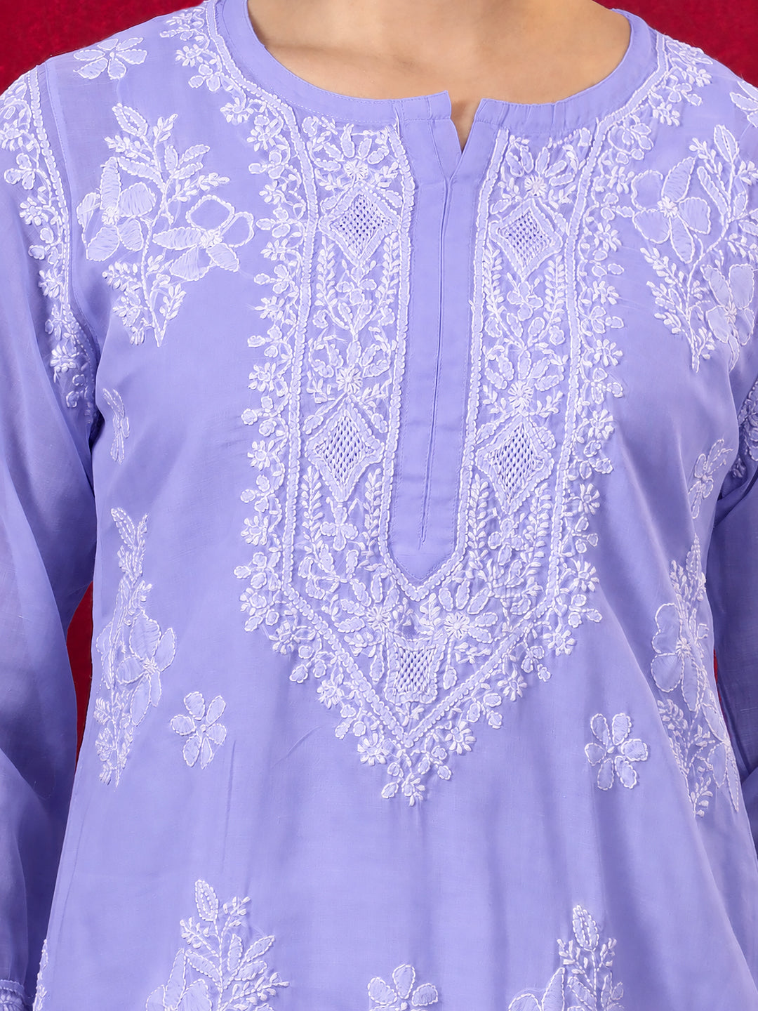 Chhavi Cotton Chikankari Straight Kurti with inner - Lavender