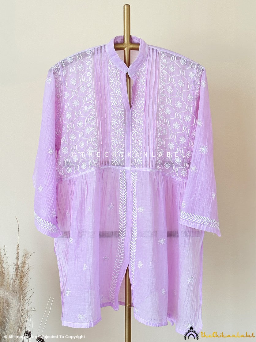 Lavender Feba Mulmul Chanderi Semi-stitched Chikankari Shirt