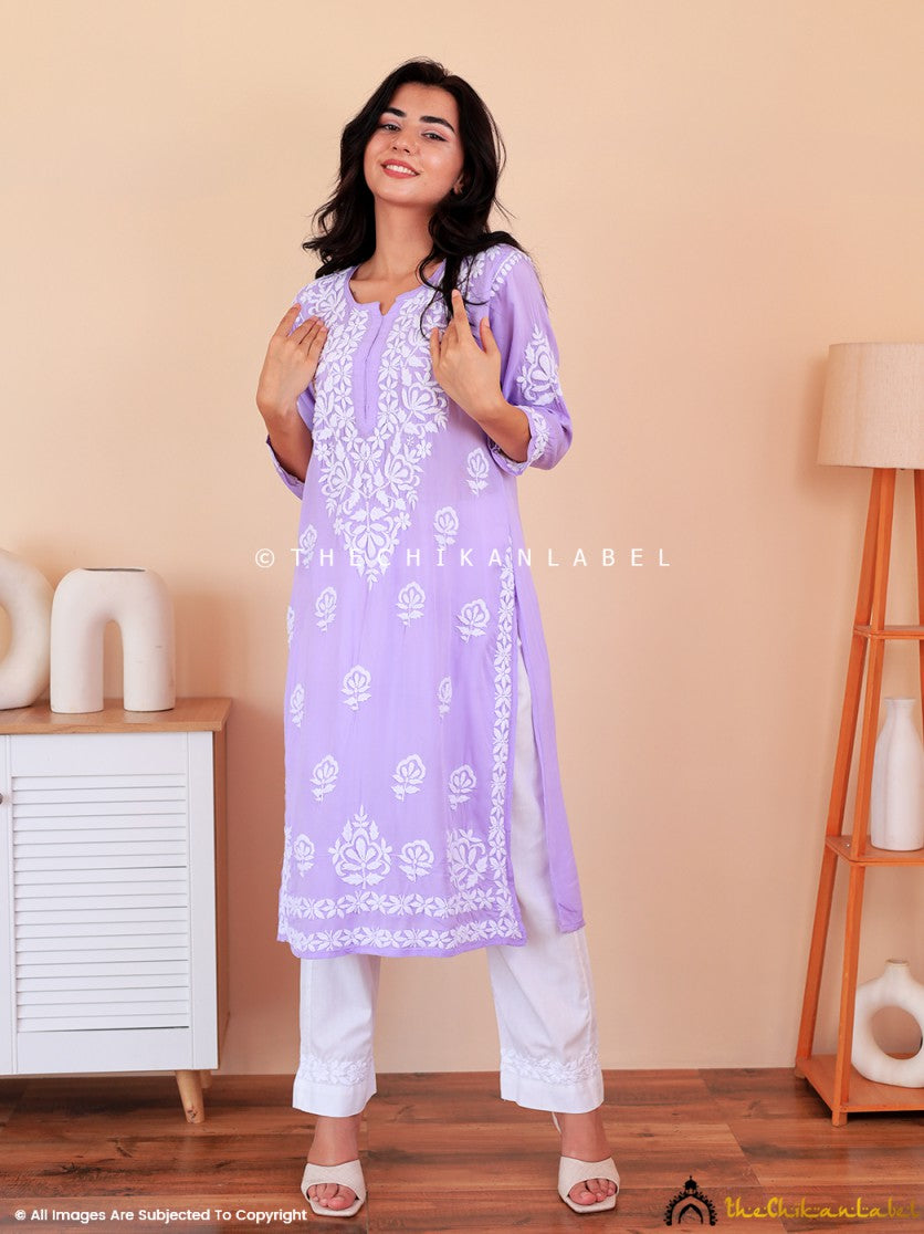 Lavender Mahika Modal Chikankari Straight Kurti,Lavender Mahika Modal Chikankari Straight Kurti in Modal Fabric For woman