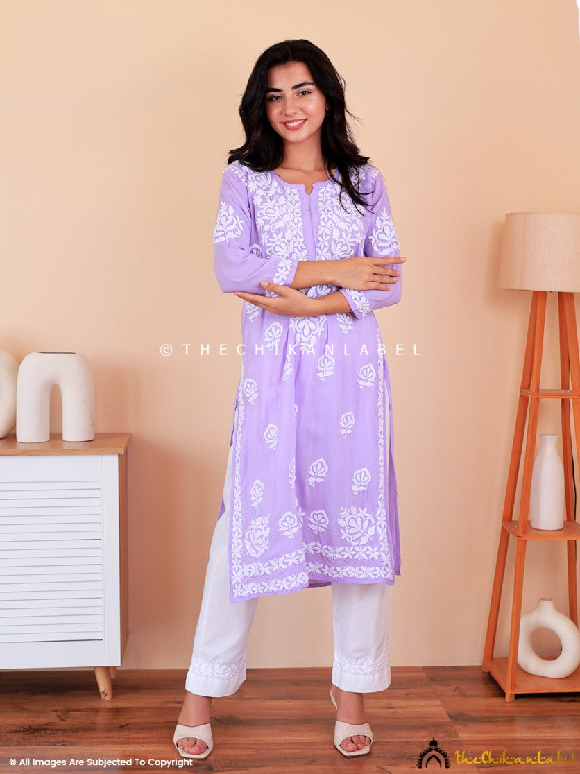 Lavender Mahika Modal Chikankari Straight Kurti,Lavender Mahika Modal Chikankari Straight Kurti in Modal Fabric For woman