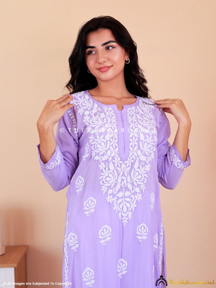 Lavender Mahika Modal Chikankari Straight Kurti,Lavender Mahika Modal Chikankari Straight Kurti in Modal Fabric For woman