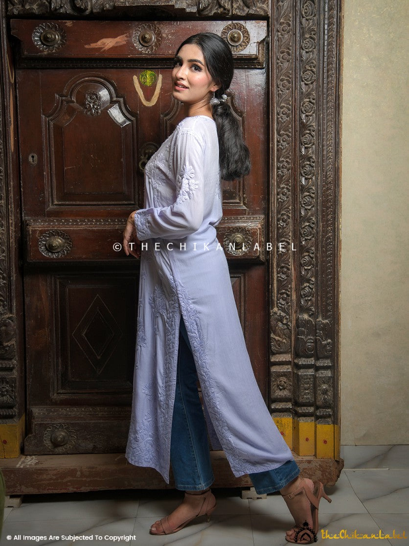 Lavender Maisha Modal Chikankari Straight Kurti