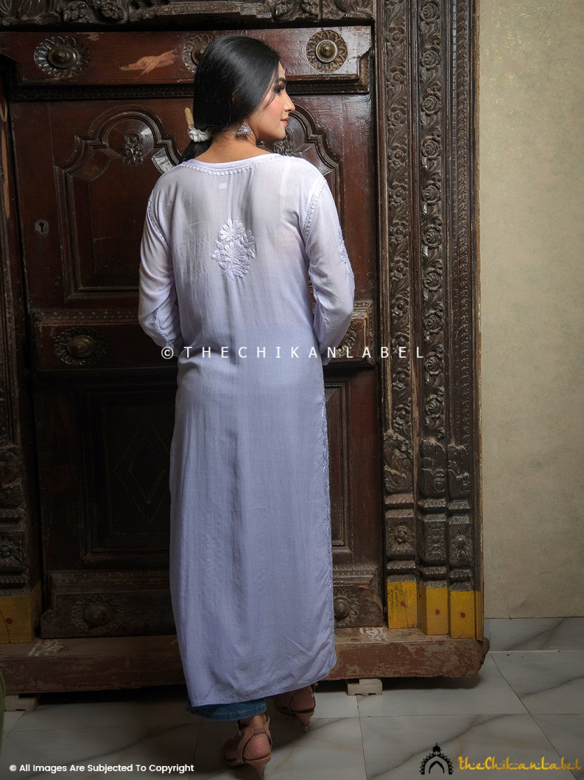 Lavender Maisha Modal Chikankari Straight Kurti