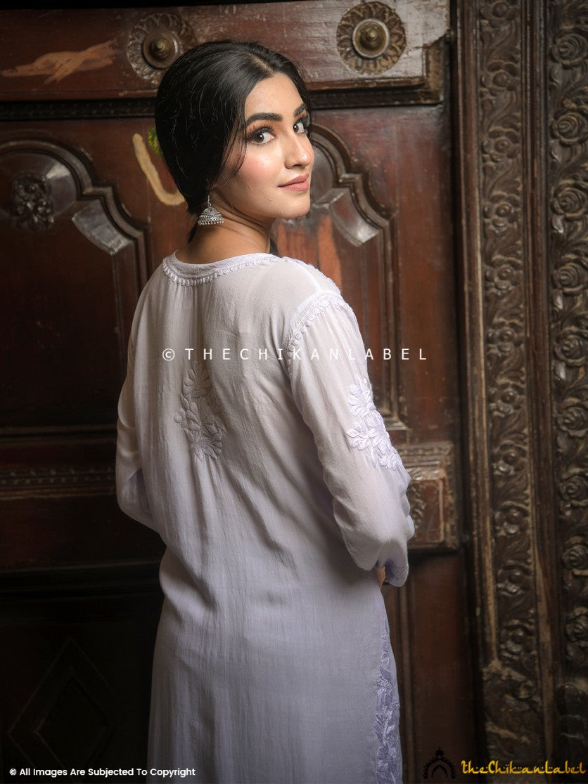 Lavender Maisha Modal Chikankari Straight Kurti