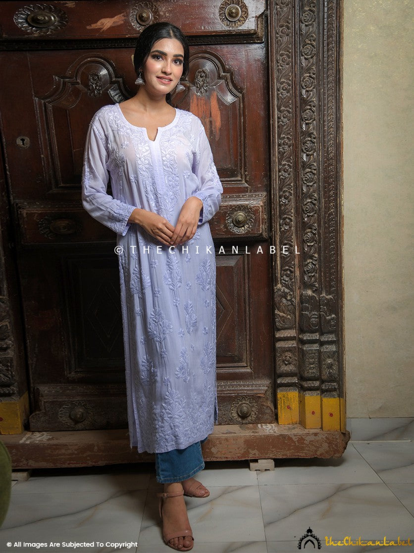 Lavender Maisha Modal Chikankari Straight Kurti