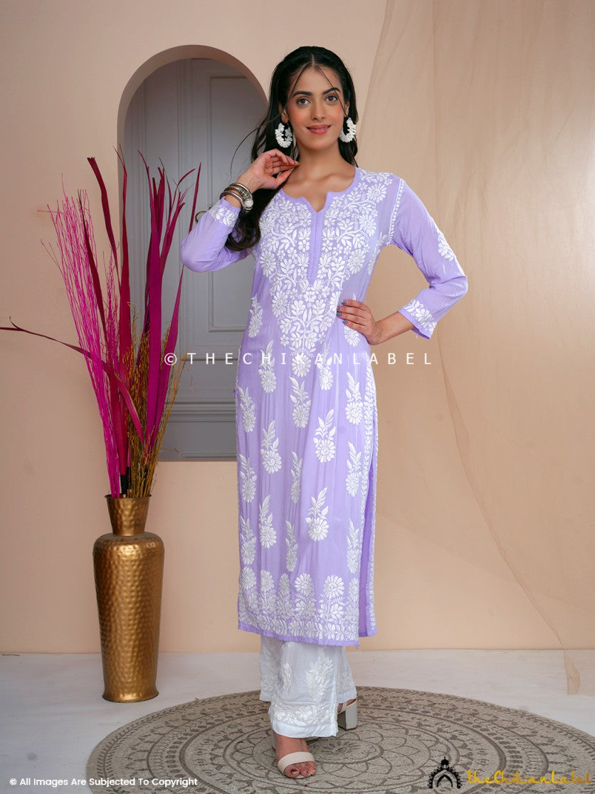 Lavender modal kurti styled with silver accessories
