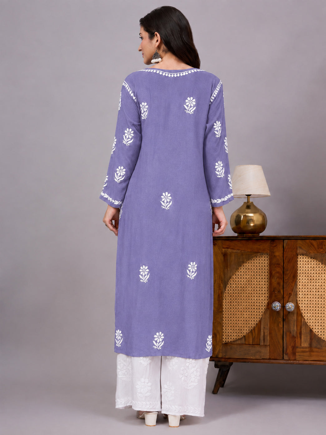 Liba Rayon Chikankari Straight Kurta - Lavender