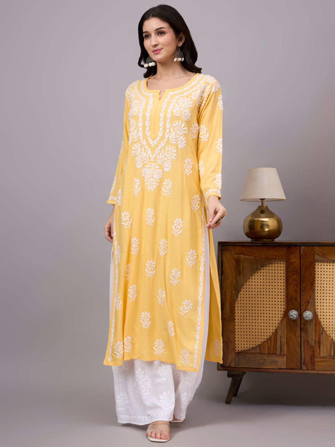 Comfortable regular wear kurti made from premium rayon fabric with authentic Chikankari embroidery inspired by traditional Lucknow craftsmanship.