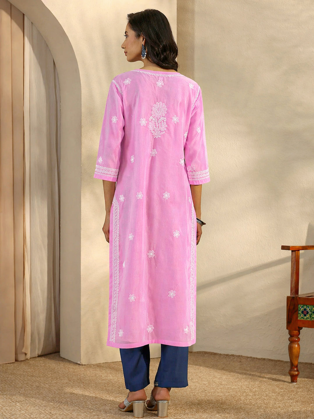 Soft cotton chikankari kurta with minimal design and straight fit perfect for workwear and casual occasions