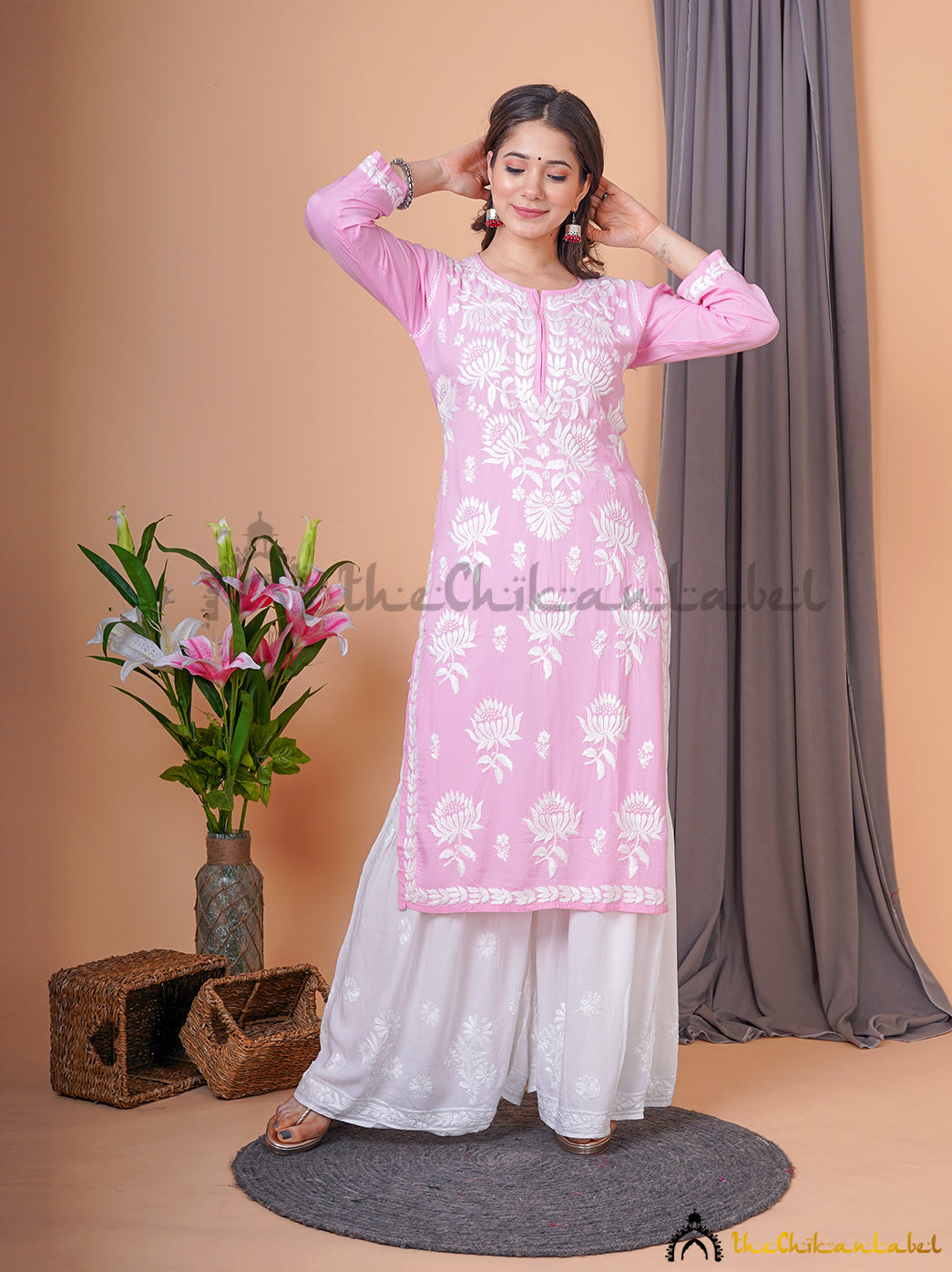 Baby Pink Modal Chikankari Straight Kurti