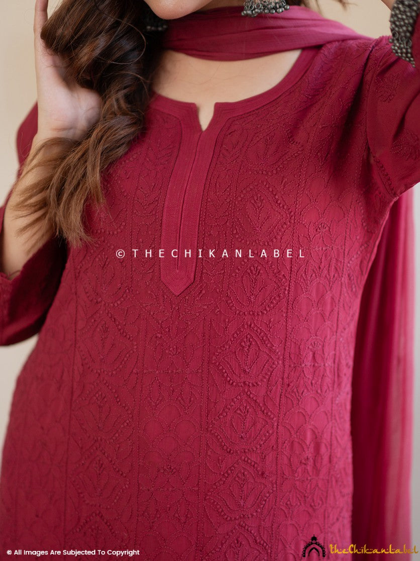 Maroon Aria Viscose Chikankari Kurta Set ,Chikankari Kurta Set in Viscose Fabric For Woman