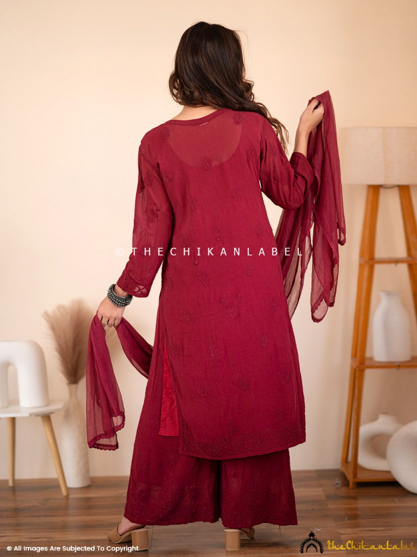 Maroon Aria Viscose Chikankari Kurta Set ,Chikankari Kurta Set in Viscose Fabric For Woman