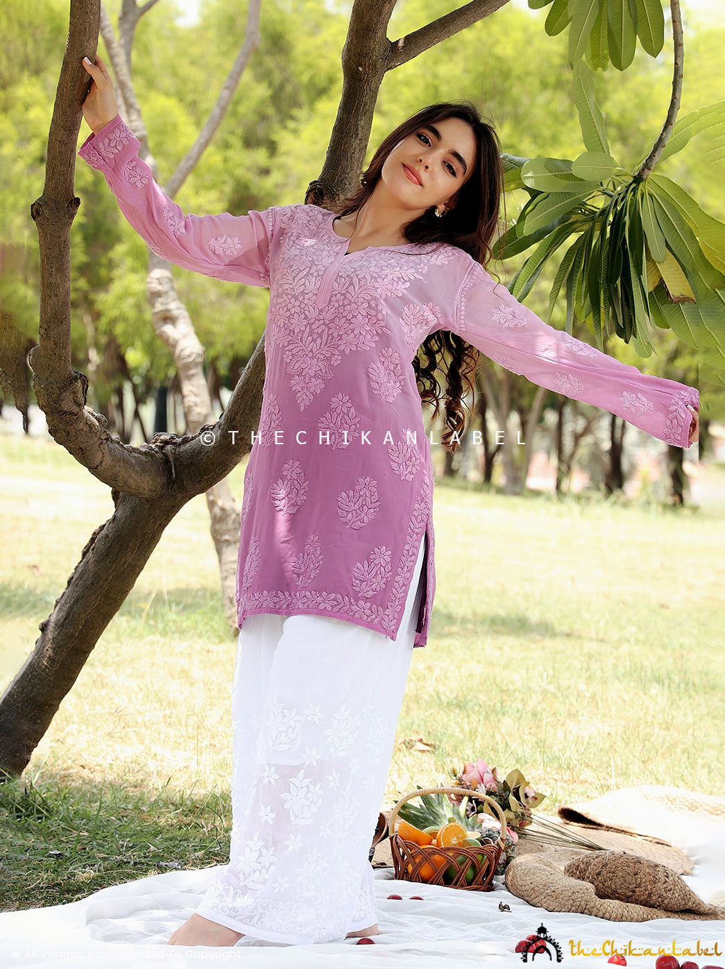Mauve Rihana Viscose Chikankari Tunic Top