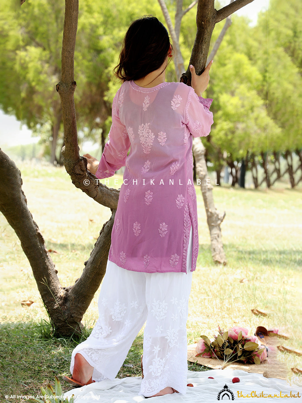 Mauve Rihana Viscose Chikankari Tunic Top
