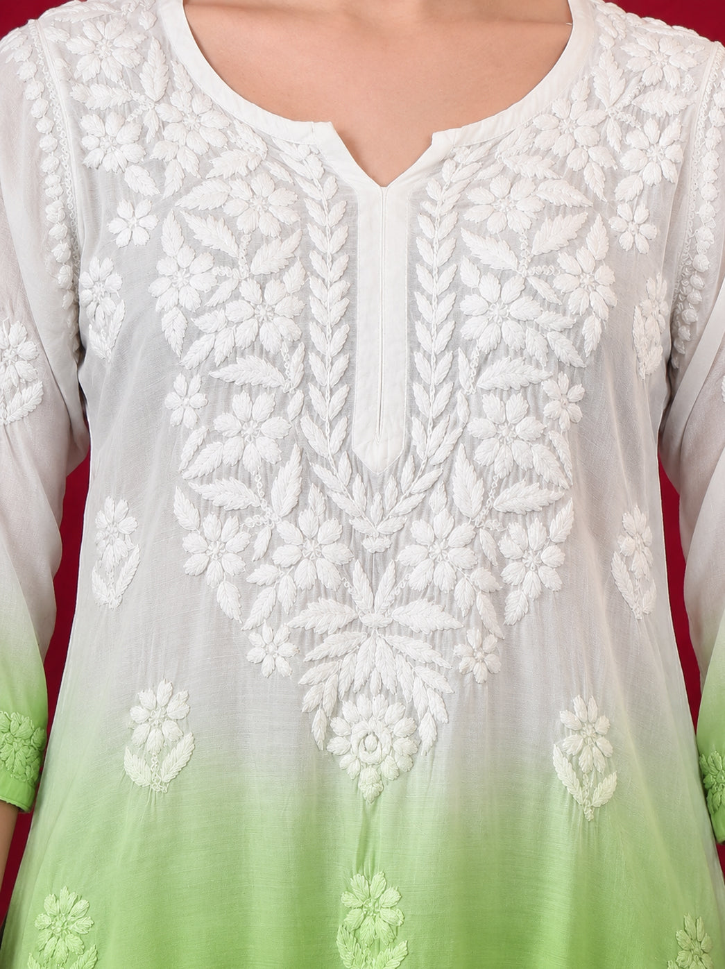 Megha Muslin Chikankari Straight Kurti - Green
