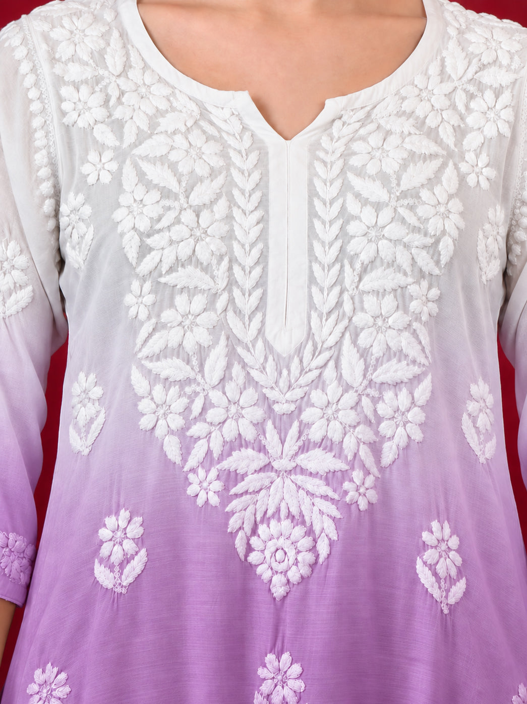 Megha Muslin Chikankari Straight Kurti - Lavender